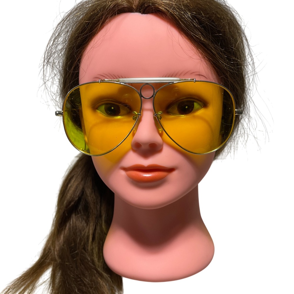 Tasco Aviator Pilot Shooter Sunglasses Yellow Lens‎ Gold Metal Frame Vtg